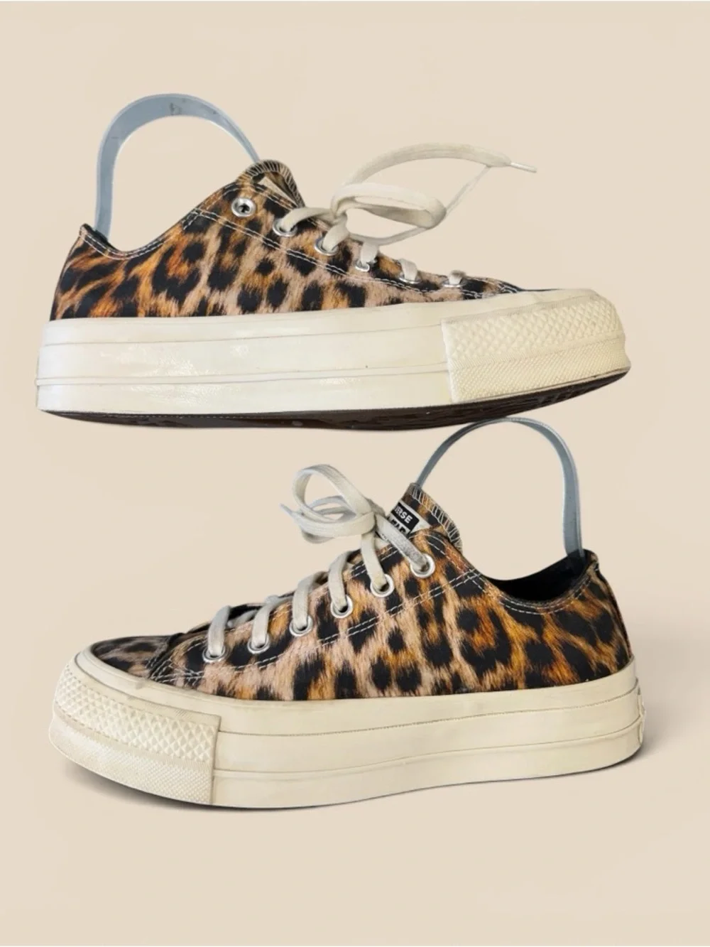 Converse Leopard Print Low Top Sneakers - Tan & Black
